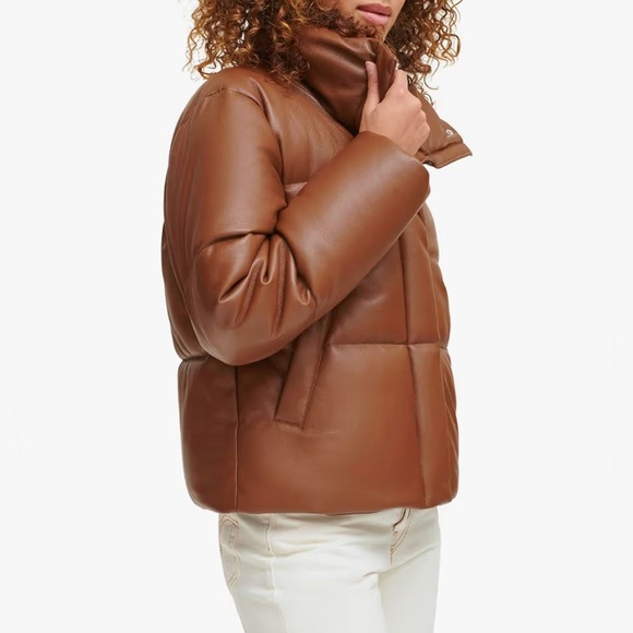 NWT Levi’s Water Resistant Faux Leather Puffer Jacket in Caramel. Size XL. - Picture 3 of 9